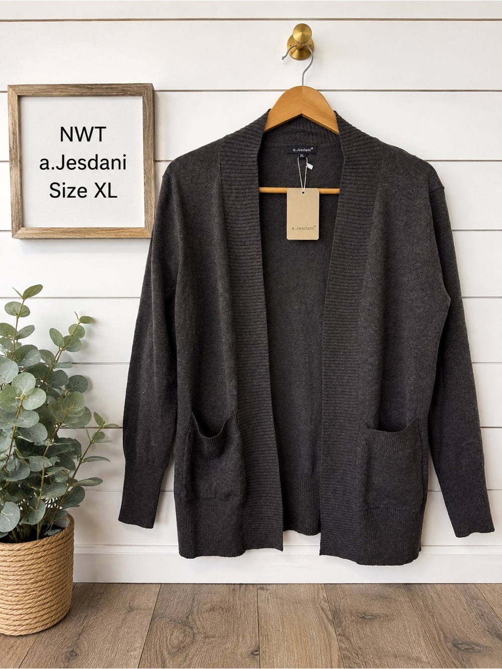 🖤 NWT a.Jesdani Open Front Knit Cardigan Sweater Pockets XL Cozy Layer